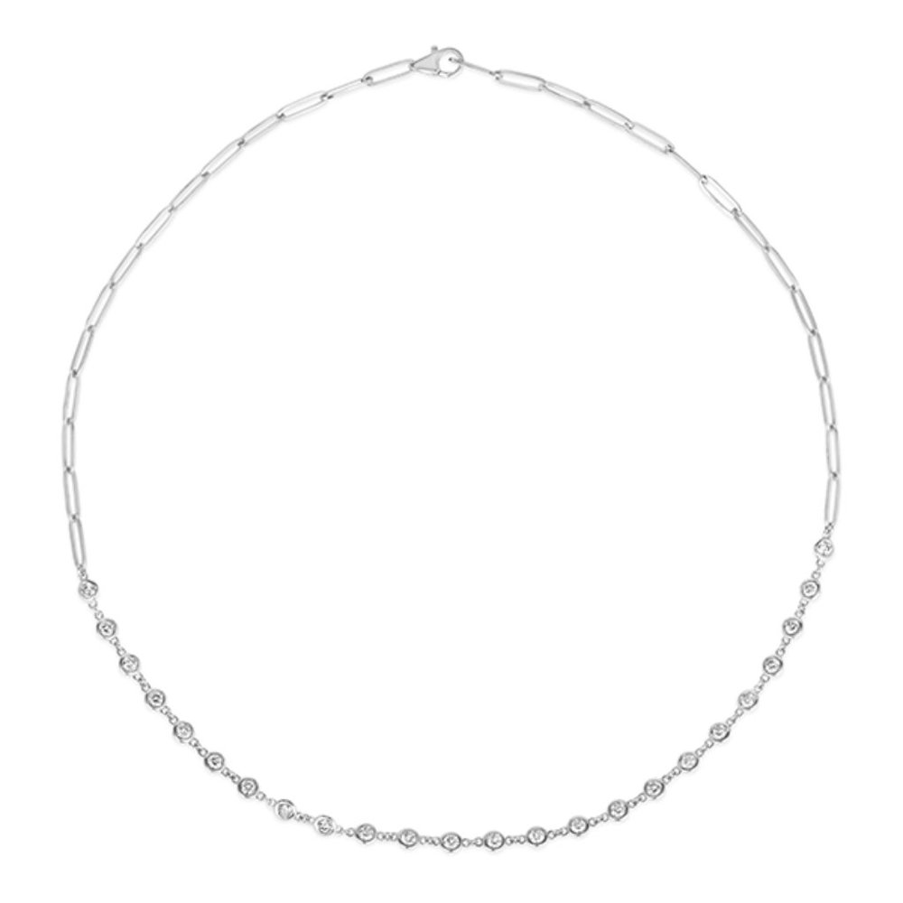 1.50 Carat Natural Diamond Bezel Paper Clip Necklace 14K White Gold 18''
